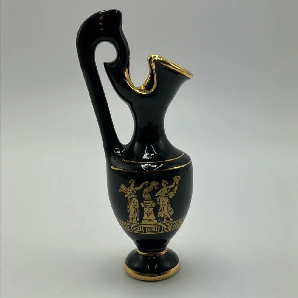 Handmade Greek Elegant‎ Black & Gold Vase 14K Gold